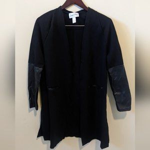 Joseph Ribkoff Long Black Cardigan Faux  Leather details